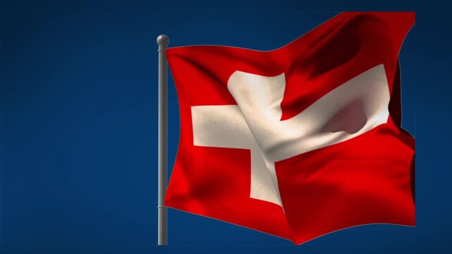 Animation of flag of switzerland waving on dark blue background