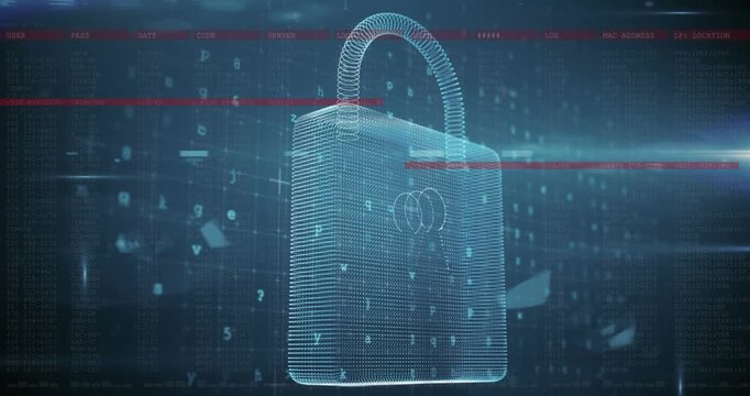 Animation of data processing, online security padlock