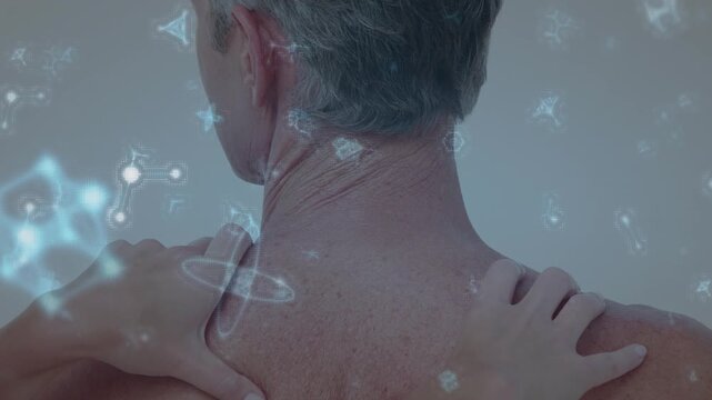 Animation of falling molecules over patient