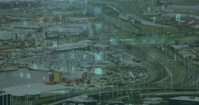 Animation of data processing over cityscape