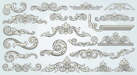 Obraz premium Ornate decorative elements and flourishes for graphic design and architectural embellishments, vintage style
