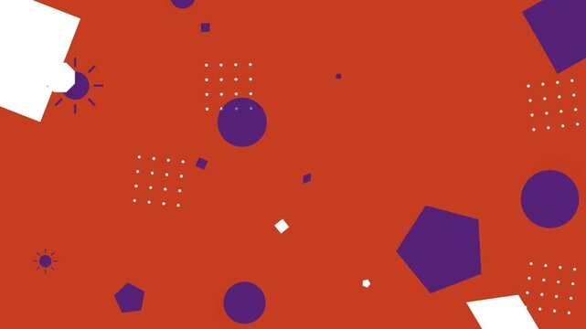 Dynamic colorful hipster memphis style background with floating geometric shapes on orange