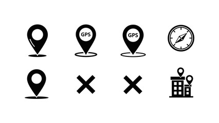 Collection of Navigation and GPS Icons Including Map Markers and Compass Symbols for User © Cucur