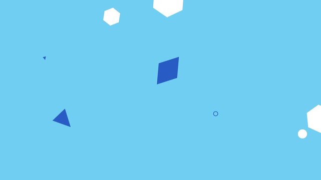 Geometric shapes floating in a colorful hipster memphis style on light blue background