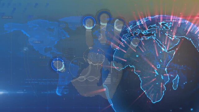 Animation of handprint and world map over globe
