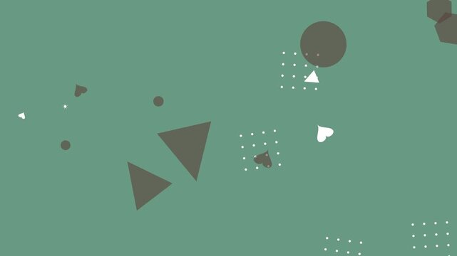 Animated geometric shapes in a colorful hipster memphis style on a green background