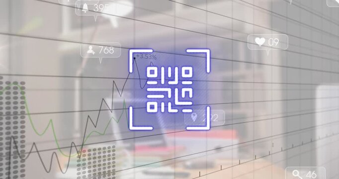 This video shows a qr code flickering on a glowing blue and white background