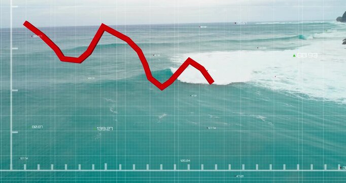 Animation of targeting over blurred city graphs and data over wind turbine