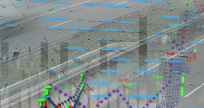 Animation of statistics and financial data processing over road
