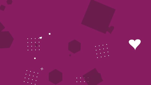 Abstract animation of geometric shapes in a colorful hipster memphis style on burgundy