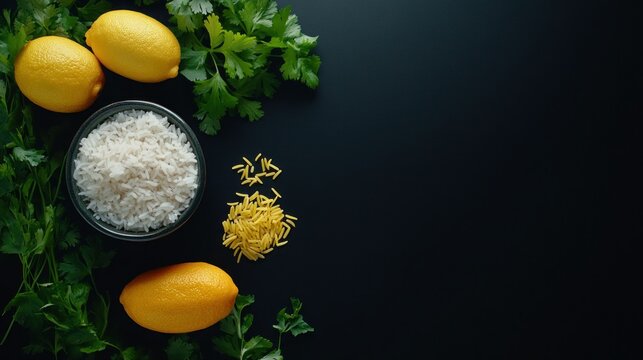 Fresh ingredients arranged on a dark background