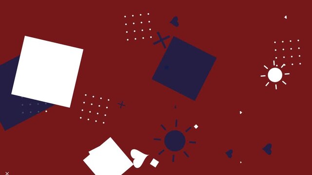 Vibrant abstract animation with a colorful hipster memphis style and floating geometric shapes