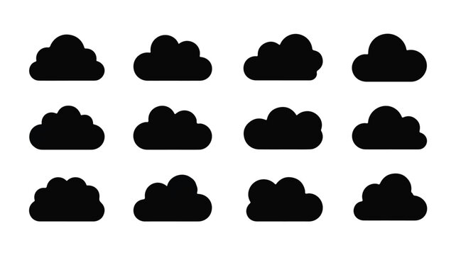 Collection of black cloud shapes on white background