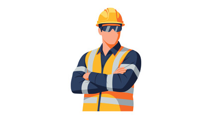 Confident Construction Professional: A steadfast construction worker in safety gear stands with folded arms, ready to tackle any challenge on the job site. Showcasing dedication and expertise. © Atiya