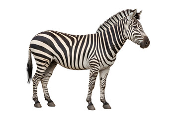Obraz premium Zebra Standing Isolated on White Background, African Wild Animal with Stripes