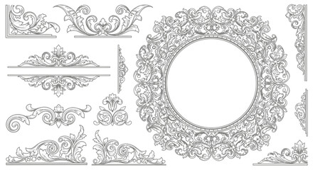 Obraz premium Elegant ornamental vintage flourishes and ornate circular frame with intricate swirls and floral elements, perfect for decorative design and graphic arts