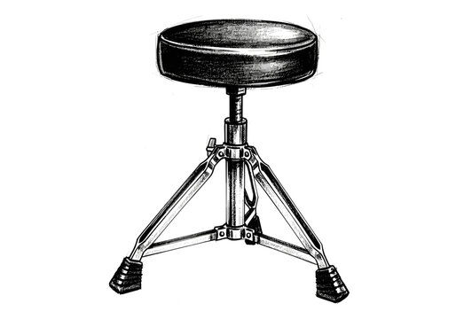 Detailed sketch of a drum throne with adjustable height and tripod base