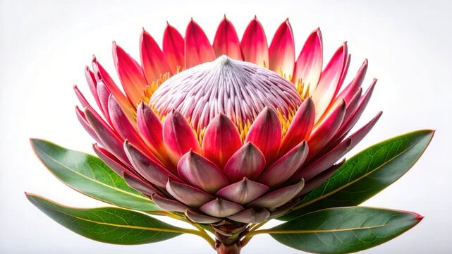 Vibrant protea flower with red petals and prominent center