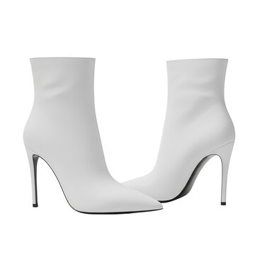 A pair of white high-heeled ankle boots