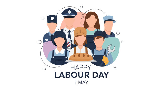 Happy Labour Day: A diverse group of people from different professions is gathered together in a vibrant display, honoring the essence of labor, hard work, and dedicated service on Labour Day.