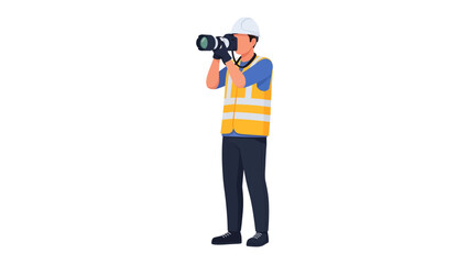 Construction Photographer: A focused construction worker stands firm, using a camera to capture a moment within the site, dressed in appropriate attire and taking photographs to document the build. © Karima