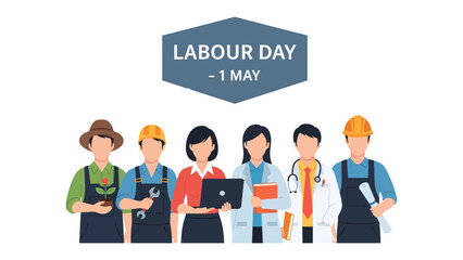 Labour Day Tribute: A depiction of a diverse range of working professionals stands united to celebrate Labour Day, representing the vital contributions of labor across various industries. © Rahimatul