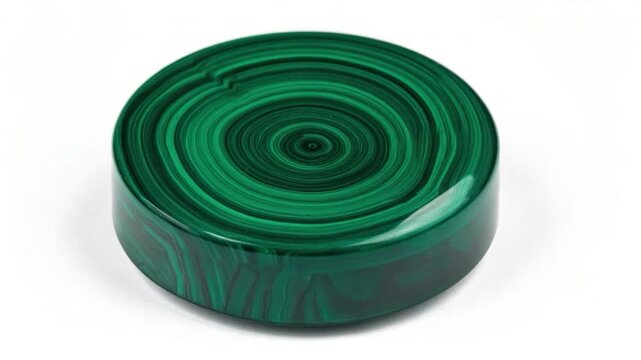 Polished green malachite disk, concentric pattern