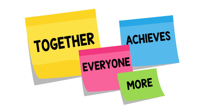 Teamwork concept with colorful sticky notes forming the acronym "Together Everyone Achieves More".