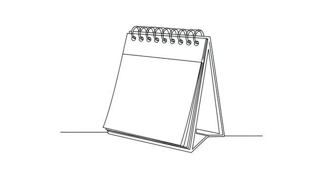 Single line drawing desk calendar with line art with white background
