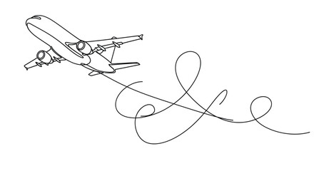 Airplane single line drawing with swirl path with line art © Line Lab