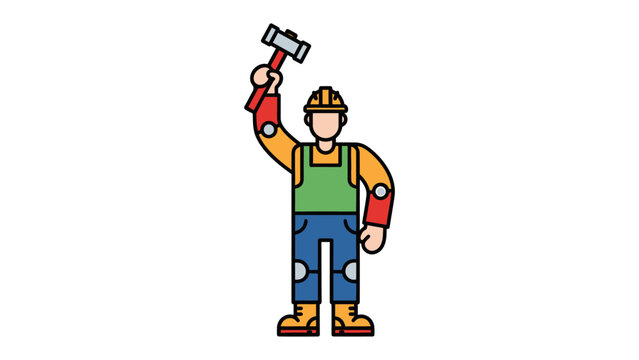 Handyman at Work: A diligent construction worker, hammer raised high, ready to get the job done. This illustration highlights dedication and the skill of a hard-working individual in the field.
