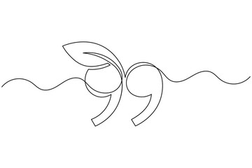 Fototapeta premium Quote Mark Leaf Icon Continuous One Line Drawing Eco Friendly Green Growth Symbol Minimalist Outline Illustration