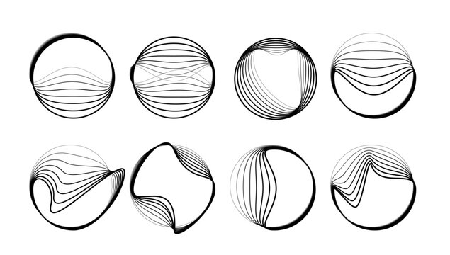 Line round wave icon, concentric linear sound pattern