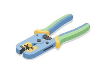 Fototapeta premium Crimping tool for network cables with blue and green handles, isolated on white