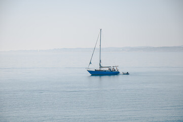 Fototapeta premium A sailboat on the open sea.