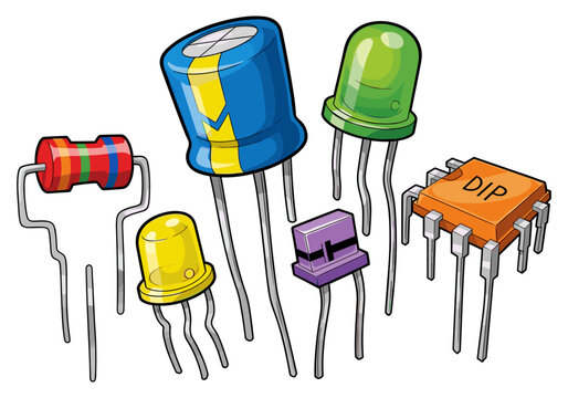 Collection of colorful electronic components for circuit building