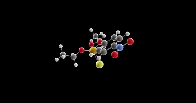 Parathion molecule, rotating 3D model of insecticide, looped video on a black background
