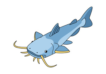 Fototapeta premium Cute cartoon catfish illustration with long barbels and fins