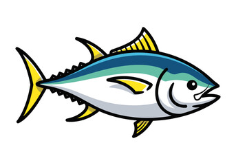 Obraz premium Stylized illustration of a vibrant yellowfin tuna swimming in clear blue ocean waters