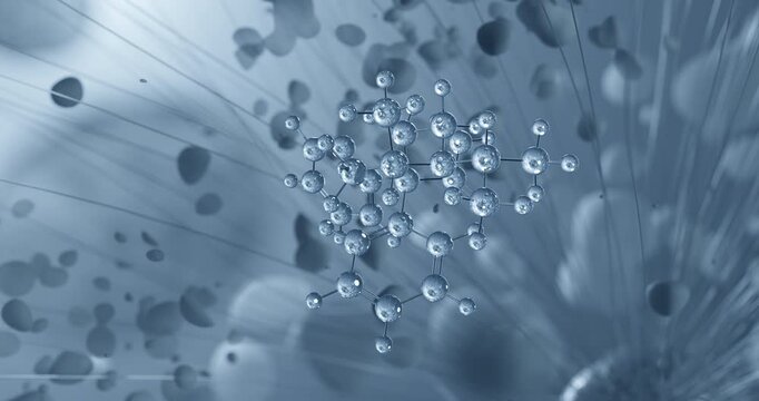 Disopyramide rotating molecular structure, 3d ball-and-stick model, looped video antiarrhythmic drug
