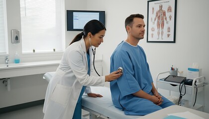 Obraz premium A doctor examining a patient in a modern medical office with a stethoscope