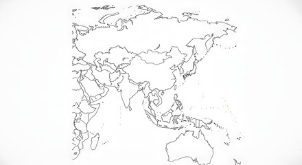 Obraz premium Minimal line drawing map of Asia and Oceania.