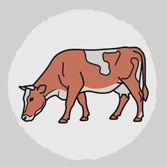 Fototapeta premium Illustration of a Brown and White Cow Grazing.