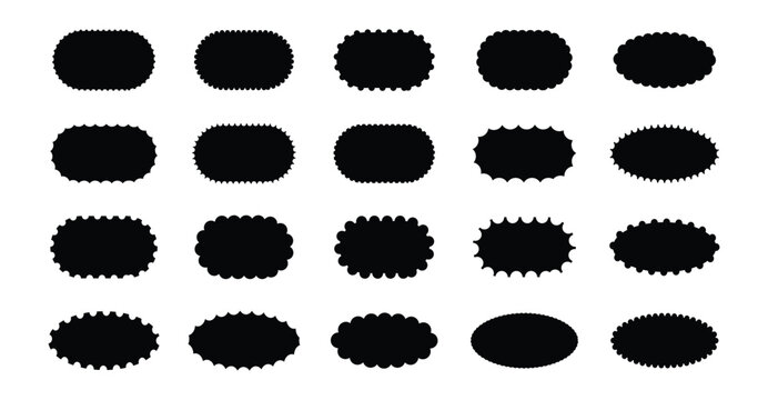 Zig zag Wavy Edge Rectangle Shapes Set. Black wavy edge frames. Rectangle shape frame with zigzag edge.  Rectangle zigzag edge for design of text box, badge, banner, torn paper, jagged box.