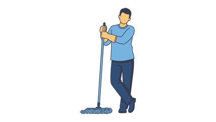  Man Posing with a Mop: A man stands confidently with a mop, capturing everyday moments of domestic life, ready to tackle any cleaning challenge. © Azizun
