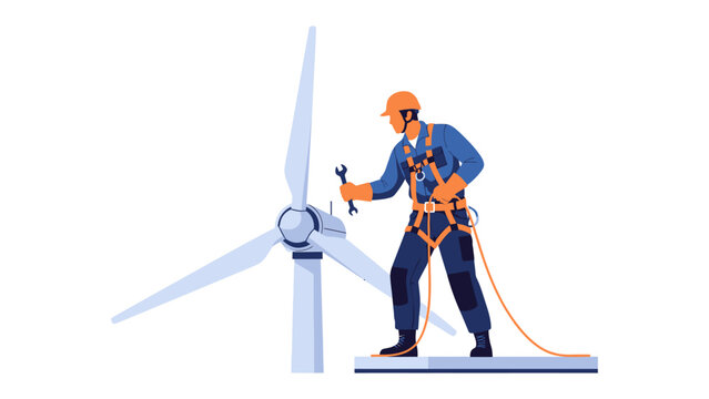 Wind Turbine Maintenance: A dedicated worker meticulously inspects and maintains a wind turbine, symbolizing the vital role of renewable energy and sustainable practices in shaping a cleaner future.