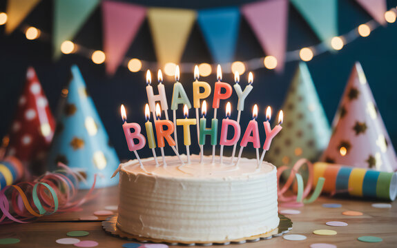 Birthday celebration with cake and decorations