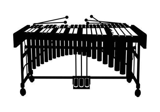 Silhouette of a marimba with mallets resting on the keys