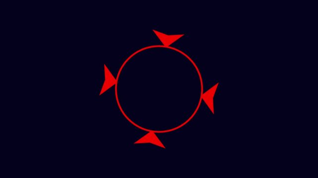 A circular graphic with directional arrows indicating rotational movement.