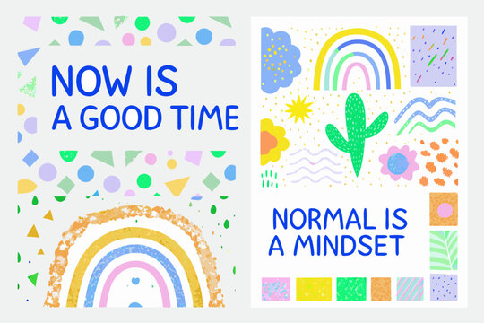 Colorful illustrations with uplifting messages about time and perspective